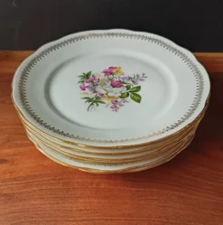 6 assiettes plates vijntage FD Chauvigny France motif bouquet de fleurs