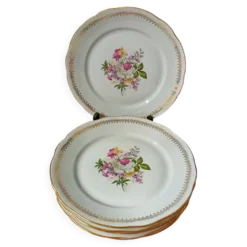 6 assiettes plates vijntage FD Chauvigny France motif bouquet de fleurs