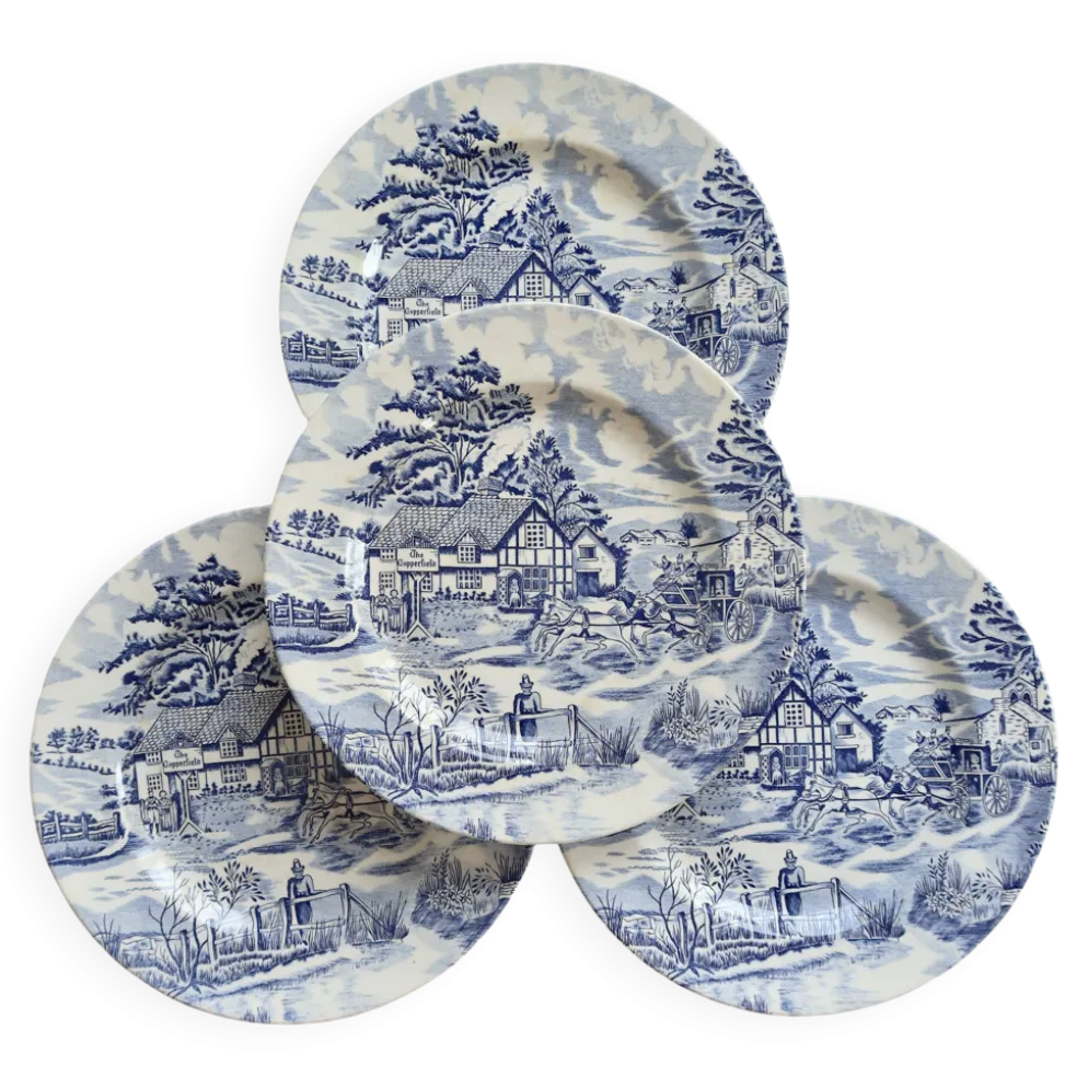 4 assiettes plates vintage bleu et blanc – Décor romantique campagne anglai