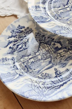 4 assiettes plates vintage bleu et blanc – Décor romantique campagne anglai