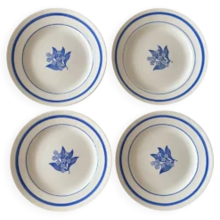4 assiettes plates vintage en faïence à fleurs bleues