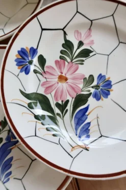 6 assiettes plates vintage faïence Saint-Amand modèle Maurice – Décor flora