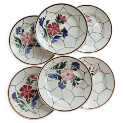 6 assiettes plates vintage faïence Saint-Amand modèle Maurice – Décor flora