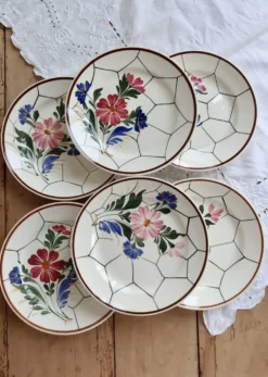6 assiettes plates vintage faïence Saint-Amand modèle Maurice – Décor flora