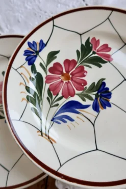 6 assiettes plates vintage faïence Saint-Amand modèle Maurice – Décor flora