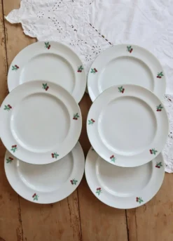 6 assiettes plates vintage porcelaine Table et Couleurs modèle Framboises