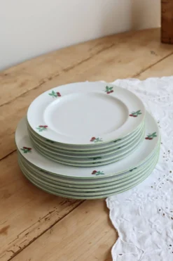 6 assiettes plates vintage porcelaine Table et Couleurs modèle Framboises