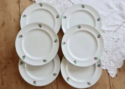 6 assiettes plates vintage porcelaine Table et Couleurs modèle Framboises