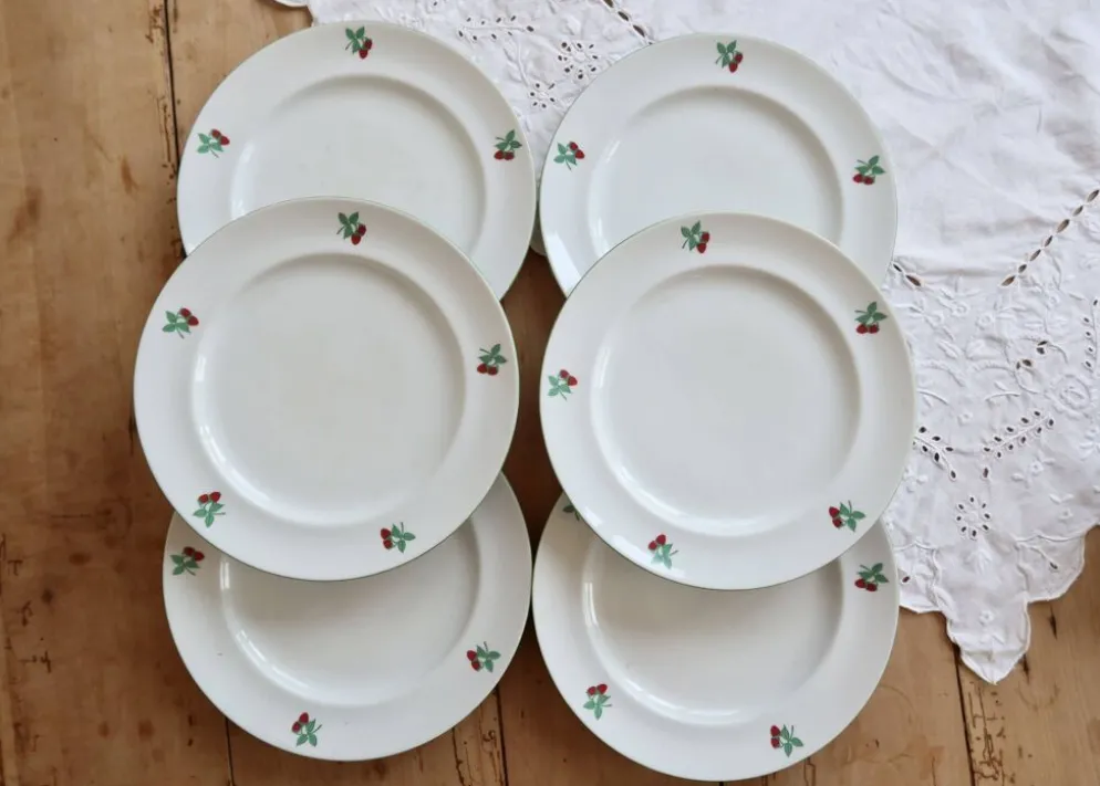 6 assiettes plates vintage porcelaine Table et Couleurs modèle Framboises