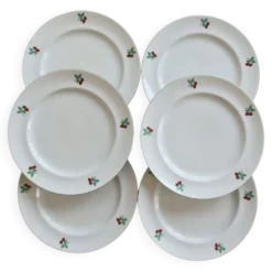 6 assiettes plates vintage porcelaine Table et Couleurs modèle Framboises