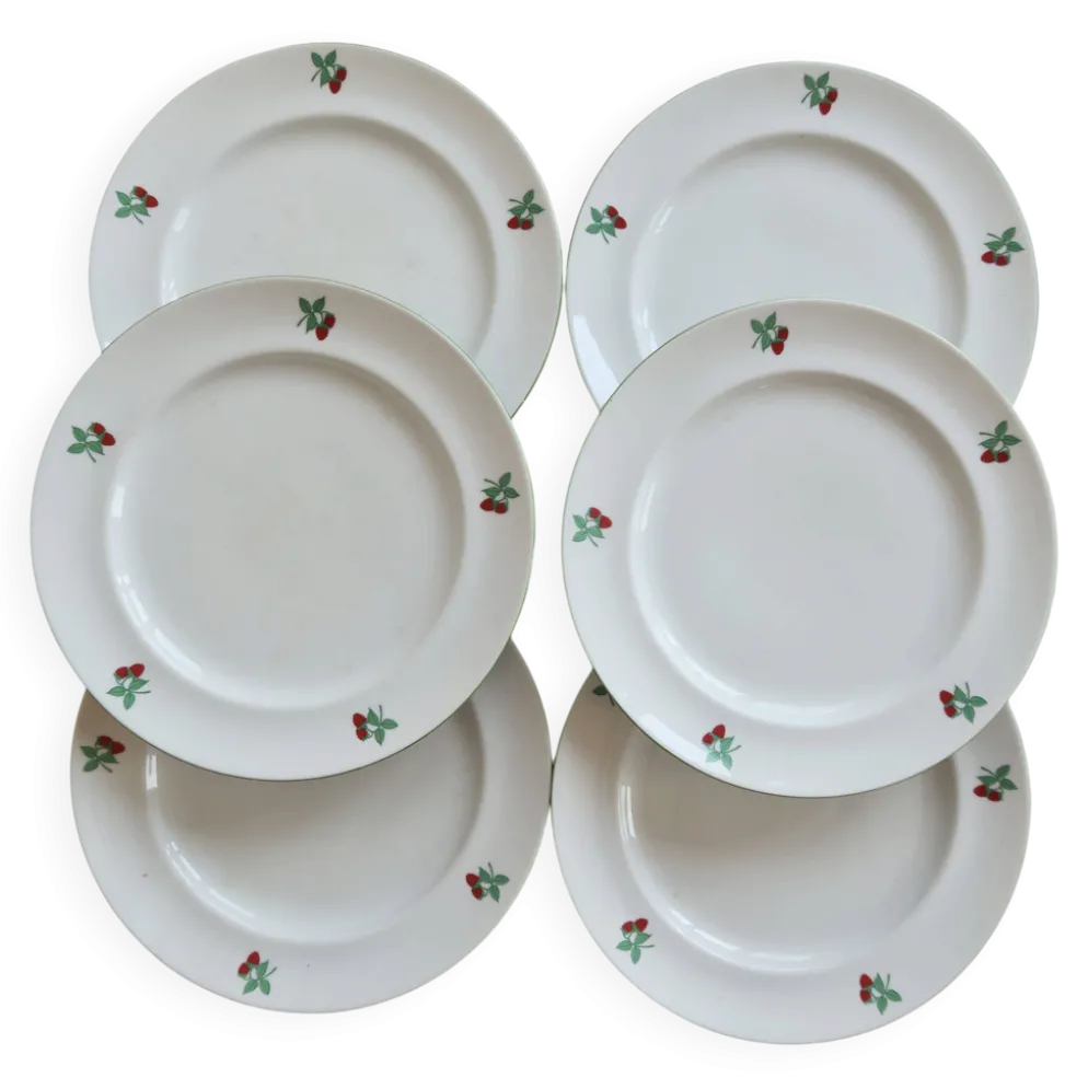 6 assiettes plates vintage porcelaine Table et Couleurs modèle Framboises