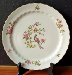 6 assiettes plates vintage, porcelaine Vitriam France, motif Phoenix