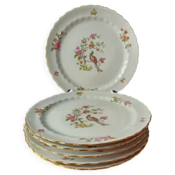 6 assiettes plates vintage, porcelaine Vitriam France, motif Phoenix