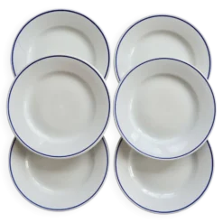 6 assiettes plates vintage Pyroblan Sarreguemines – Liseré bleu