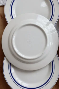6 assiettes plates vintage style bistrot porcelaine bleue et blanche