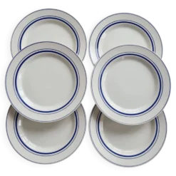 6 assiettes plates vintage style bistrot porcelaine bleue et blanche
