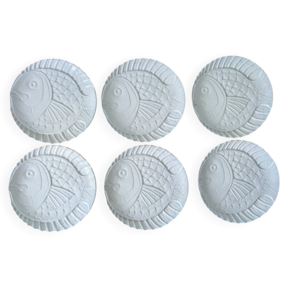 6 assiettes poisson en faïence de Sarreguemines