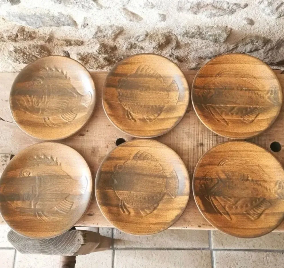 6 Assiettes Robert Picault, décor poisson