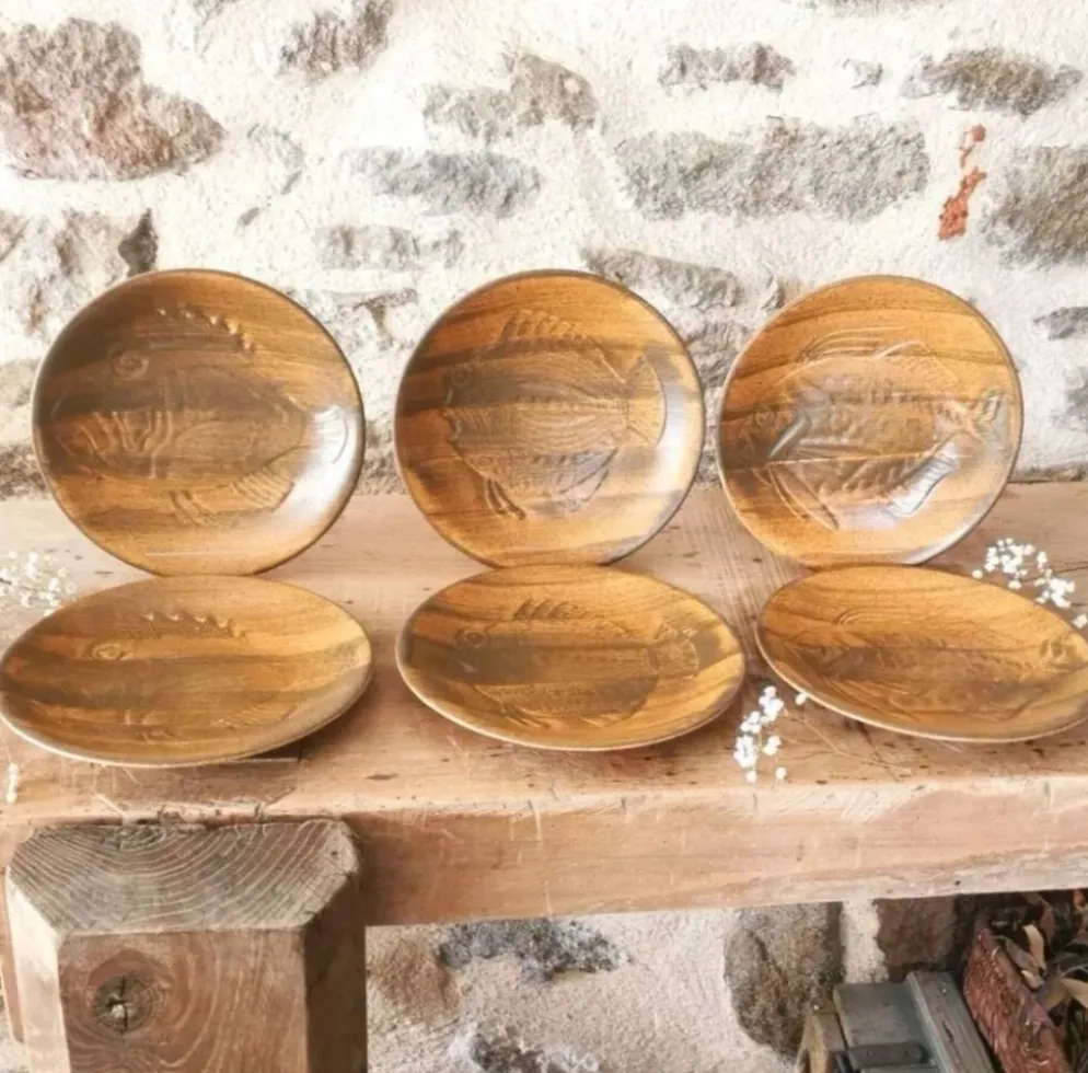 6 Assiettes Robert Picault, décor poisson