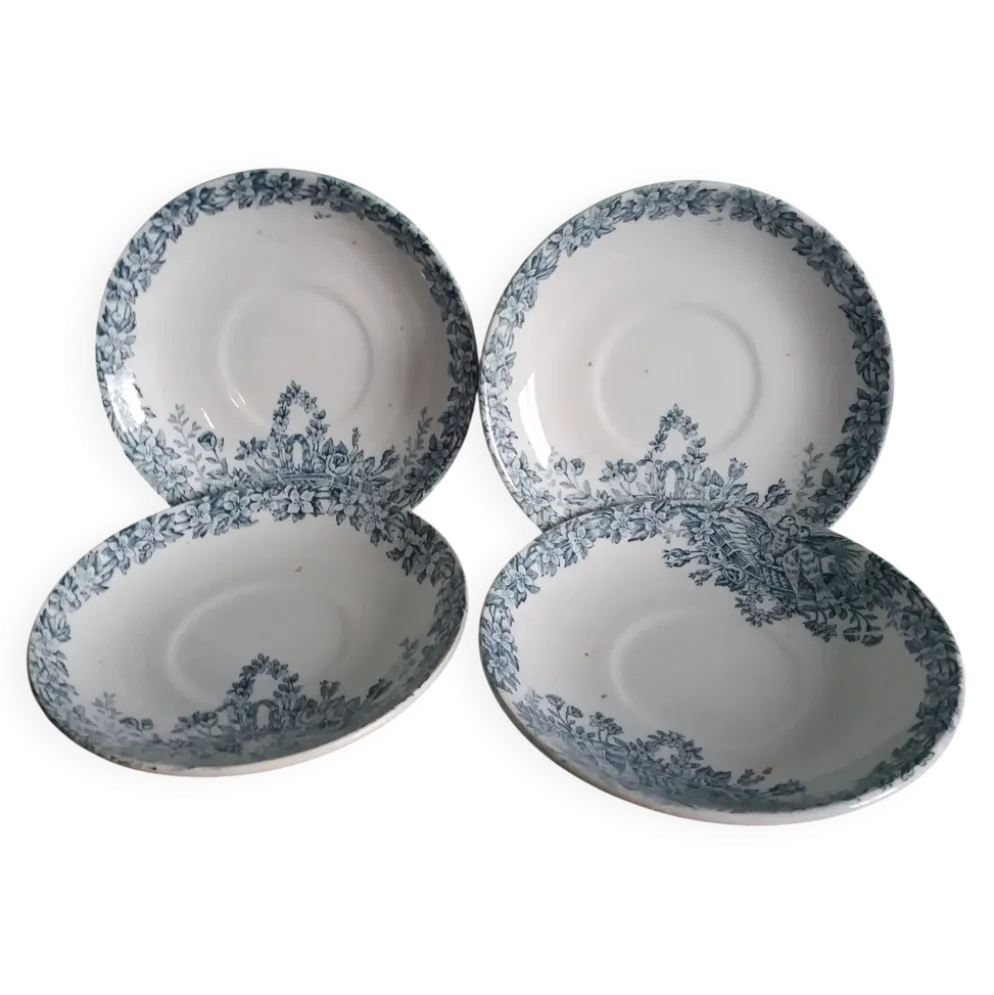 Assiettes Saint Amand Lebacqz & Bouchart décor Colombier début 20ième