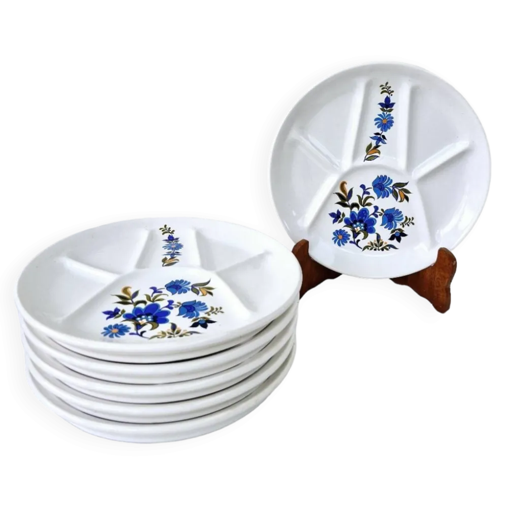 6 assiettes vintage compartimentées faïence collection bali saint amand