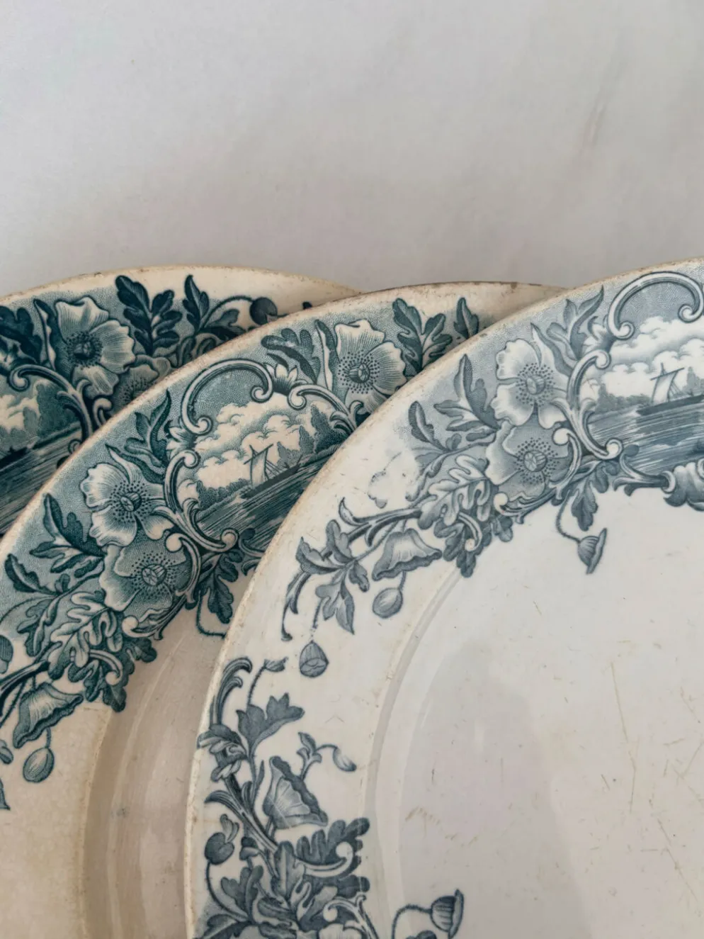 Assiette Terre de Fer Badonviller Marine • Décor bleu romantique • Ass