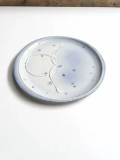 Assiette vintage Gien France plate modèle Pierrot bleu décor étoiles