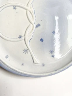 Assiette vintage Gien France plate modèle Pierrot bleu décor étoiles
