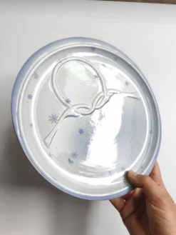 Assiette vintage Gien France plate modèle Pierrot bleu décor étoiles