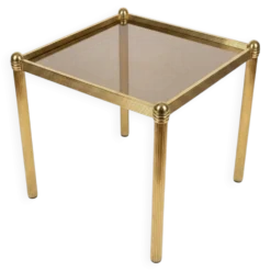 Authentique Table d'Appoint Hollywood Regency — Laiton Patiné et Verre