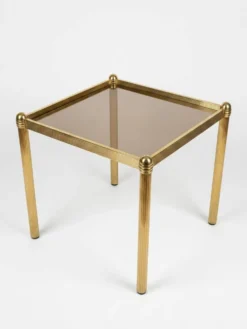Authentique Table d'Appoint Hollywood Regency — Laiton Patiné et Verre