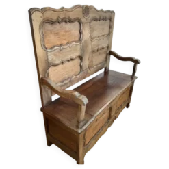 Banc / coffre ancien en chêne, panneaux de lit clos breton - Finistère Nord