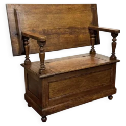 Banc coffre anglais en chêne des années 30 pouvant faire console