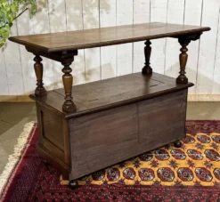 Banc coffre anglais en chêne des années 30 pouvant faire console