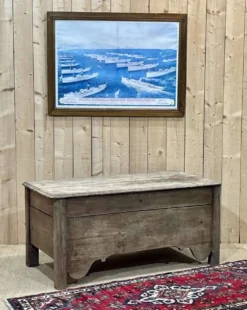 Banc coffre du 18ème en chêne brut - L=1m32, P=65cm, H=62cm.