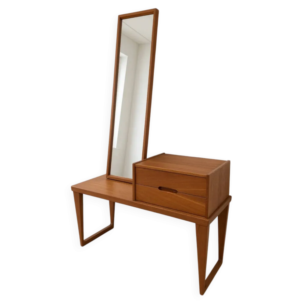 Banc et miroir en teck par Kai Kristiansen pour Aksel Kjersgaard, années 1960.