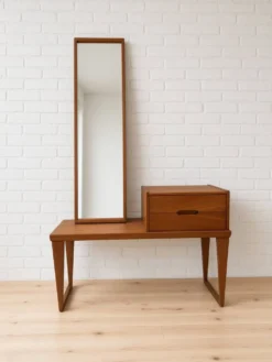 Banc et miroir en teck par Kai Kristiansen pour Aksel Kjersgaard, années 1960.