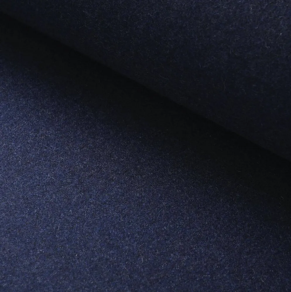 Banquette en bois et tissu bleu nuit, France, circa 1955