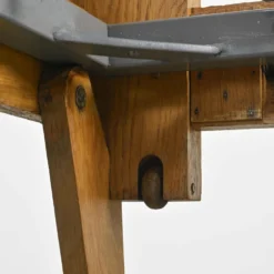 Banquette en bois et tissu bleu nuit, France, circa 1955