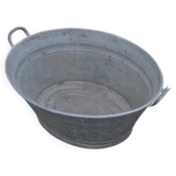 Baquet ovale en zinc gris à double anse, Hongrie, années 1950