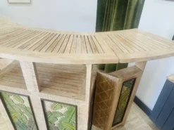 Bar comptoir vintage pliant sur roulette bois