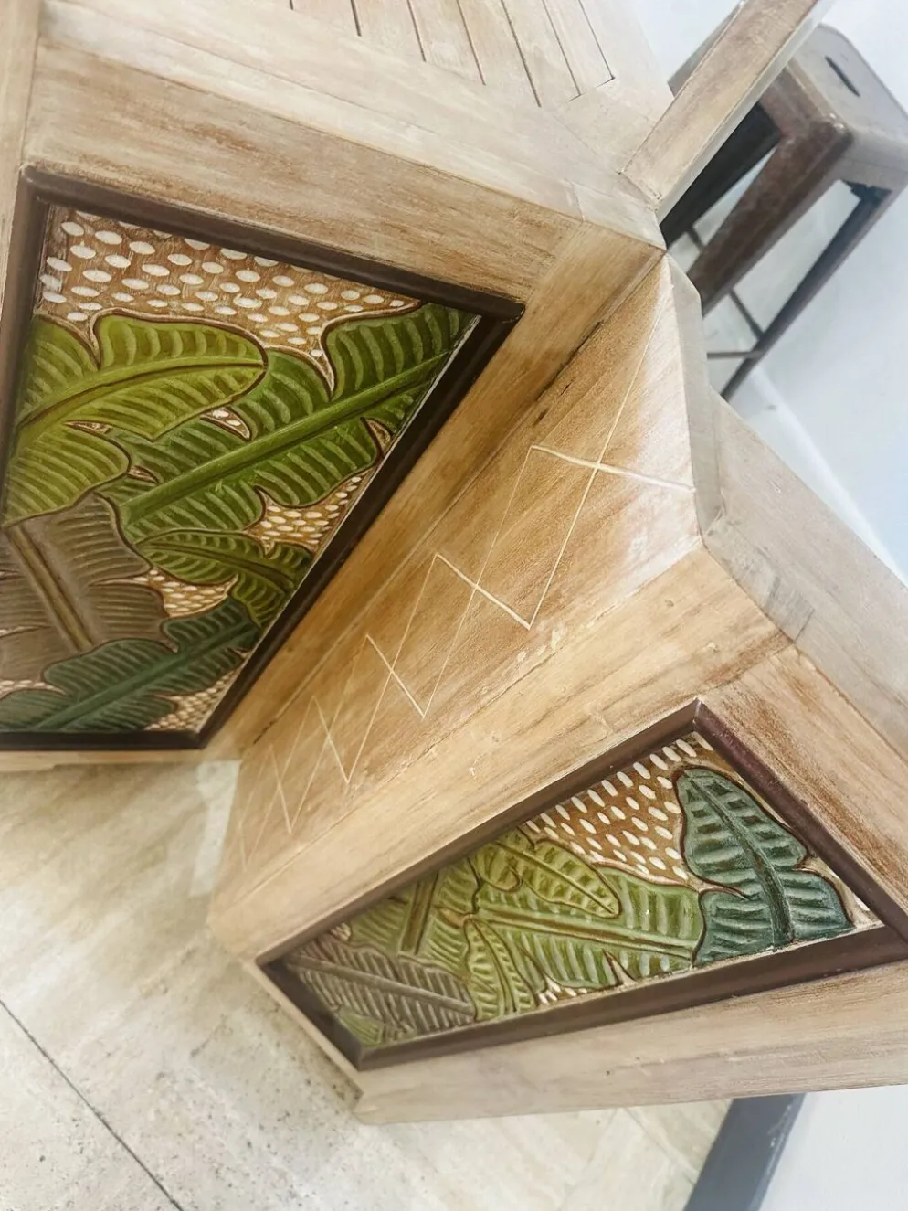 Bar comptoir vintage pliant sur roulette bois