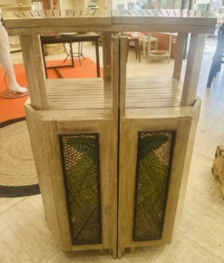Bar comptoir vintage pliant sur roulette bois