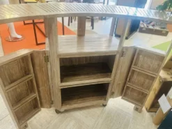 Bar comptoir vintage pliant sur roulette bois