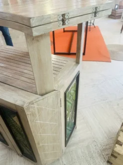 Bar comptoir vintage pliant sur roulette bois