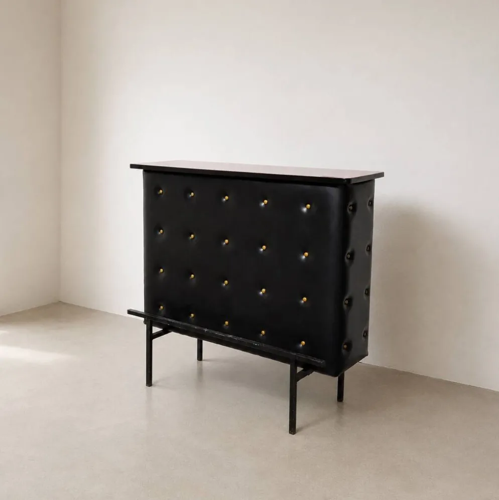 Bar d'appartement / comptoir en simili cuir noir Vintage 1950 Stl Adnet