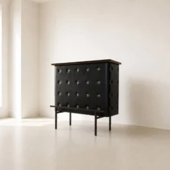 Bar d'appartement / comptoir en simili cuir noir Vintage 1950 Stl Adnet