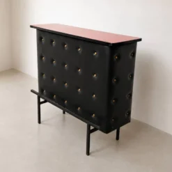 Bar d'appartement / comptoir en simili cuir noir Vintage 1950 Stl Adnet