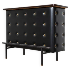 Bar d'appartement / comptoir en simili cuir noir Vintage 1950 Stl Adnet
