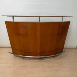 Bar des années 50 en bois de teck, métal et travertin, Italie, 1970